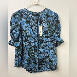 NWT-T. Tahari Large Short Sleeve Button Down Floral Blouse